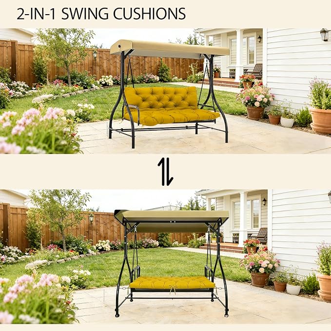 5" Thick Outdoor Porch Swing Cushions Waterproof Fade-Resistant 60x40 Inch 3 Seater with 8 Anti-Slip Ties, Durable Replacement Cushion for Patio Long Bench Garden Furniture