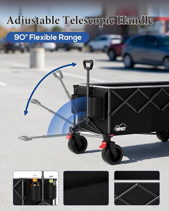 47" Collapsible Wagon Cart Foldable 300L Capacity Compact Folded Size | 330 lbs Heavy Duty Utility Wagon, Removable Fabric & Wheels, Cup Holders, For Shopping Camping Sports Moving
