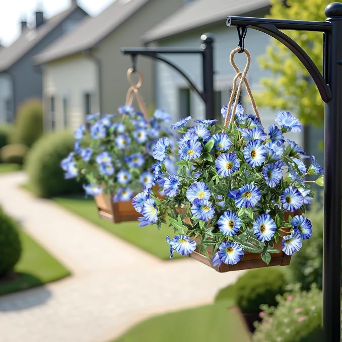 Blue Artificial Morning Glory Flowers for Outdoor Planters, Premium UV Resistant Silk Faux Flowers for Porch, Hanging Basket & Window Box, Lifelike Floral Arrangement, No Pot 13.3“ 4 Bundles