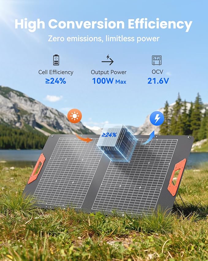 SOLUPUP 100W Portable Solar Panel for Power Station - 24% Efficiency Bifacial Solar Panels with MC4 Output, 5-in-1 Cable, IP65 Waterproof Foldable Solar Charger for RV Camping, Off-Grid, Blackouts