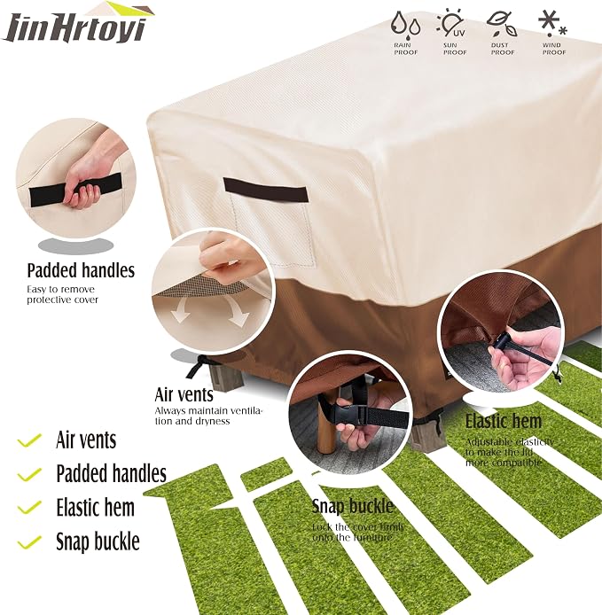 Patio Square Table Cover,22Wx22Dx18H Inches 100% Waterproof Heavy Duty Outdoor Coffee Table Cover,Beige&Brown Modern Style Outdoor Furniture Covers