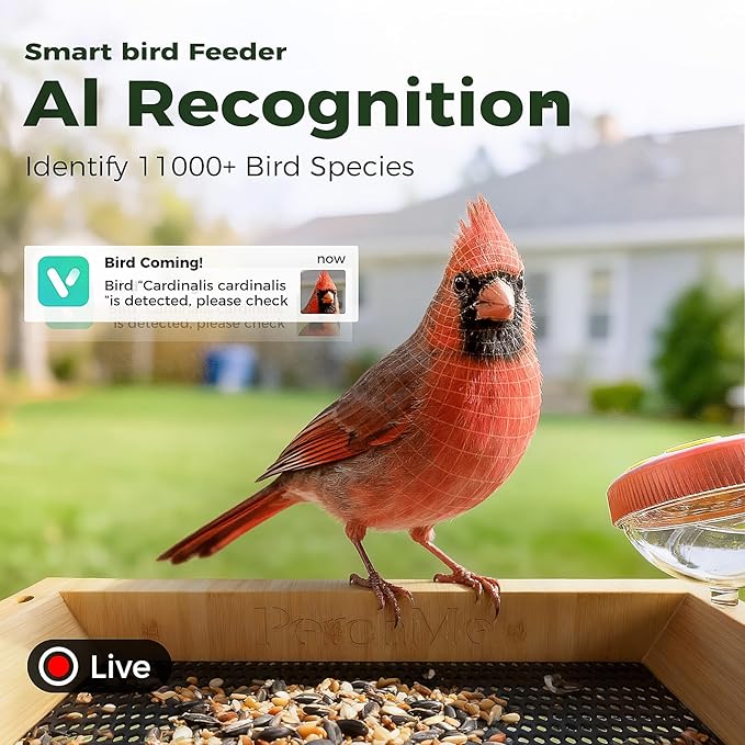 PerchMe® Smart Bird Feeder with Camera,2K HD Solar Powered,Bamboo Birdhouse Camera with Metal Roof,AI Recognition, Includes SD Card, Real-time Notification, Ideal Gift for Bird Lovers