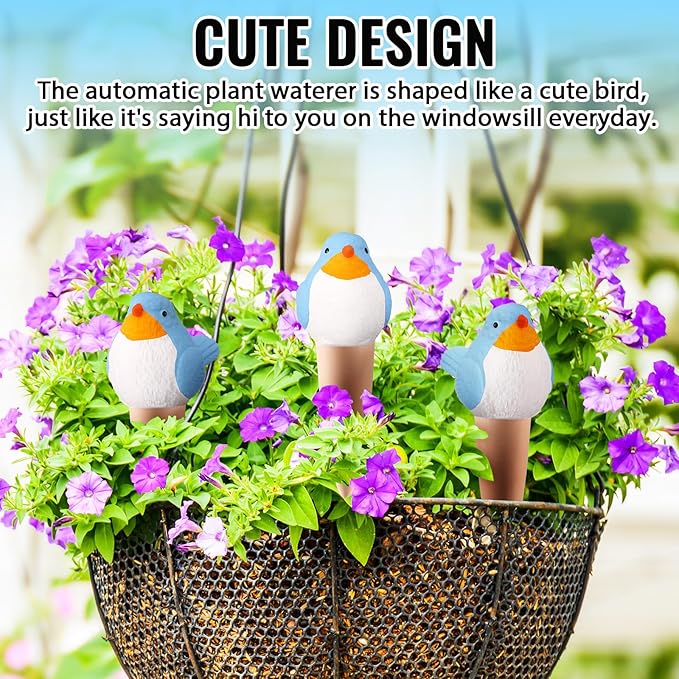 Sliner 8 Pack Bird Shaped Plant Watering Globes Self Watering Planter Insert Terracotta Irrigation Globe Devices with Slow Release Automatic Water Spike for Indoor Outdoor Potted Plant(Blue)