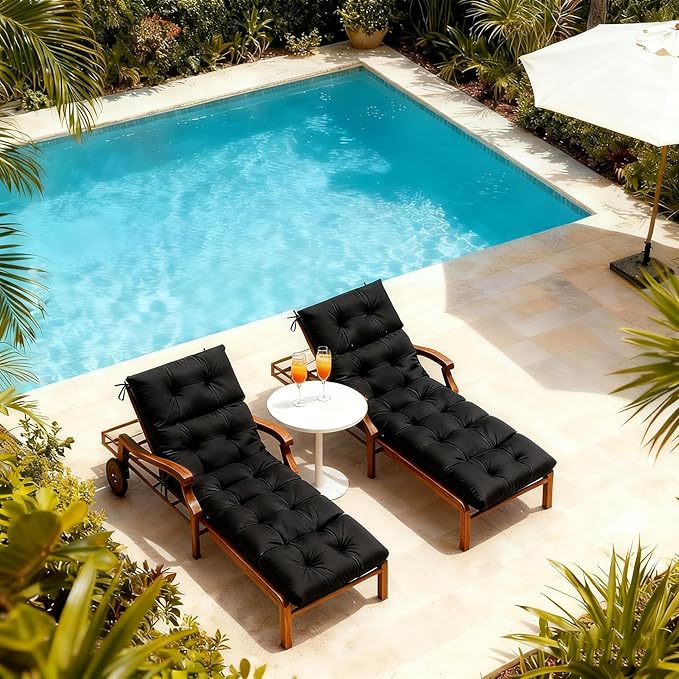 MTMR Chaise Lounge Cushion Outdoor, Non-Slip Chair Cushion for Patio Furniture, Waterproof Outdoor Replacement Seat Pad for Pool Lawn Wicker Couch Bench Loveseat, Long Thick Lounge Cushion, Black