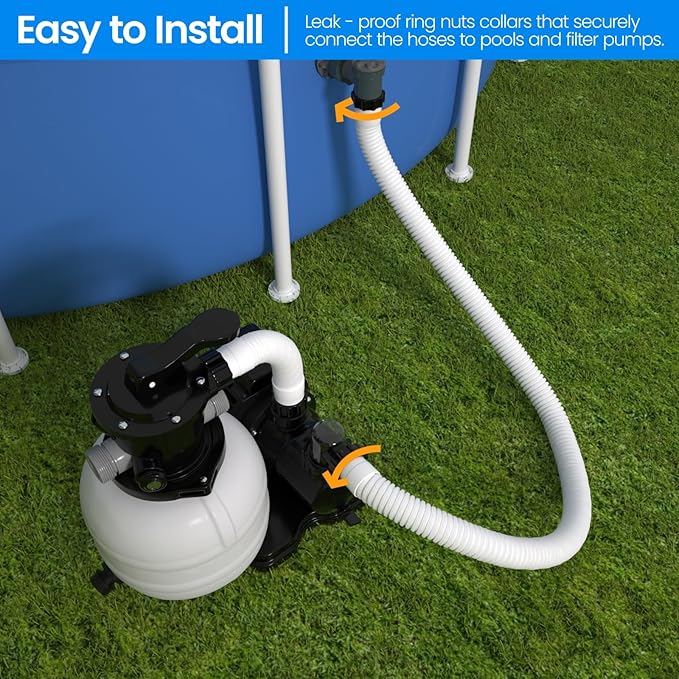 1.5" x 40" Pool Hose Replacement, Pack of 2 - Compatible with Above Ground Pools Filter Pump Hoses, Sand Filters, Saltwater Systems (1,500-2,500 GPH), White
