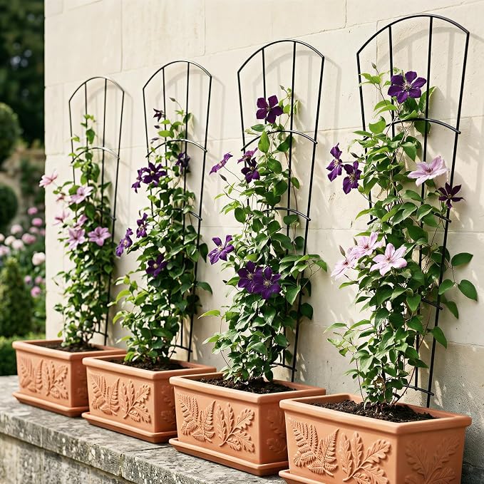 Thealyn 4 Pack 56" Metal Plant Trellis for Pots & Garden Beds, Rustproof Support for Indoor Outdoor Climbing Plants, Vines, Flowers, Fan Shaped, Black