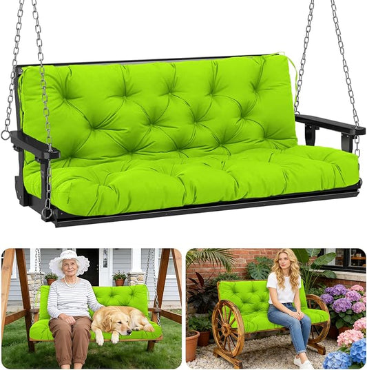 Porch Swing Cushions Outdoor 48 inch x 40 Waterproof Swing Cushions 3 Seater Replacement with Backrest & 8 Ties 5" Thick Bench Swing Cushions for Outdoor Furniture Patio(Grass Green)