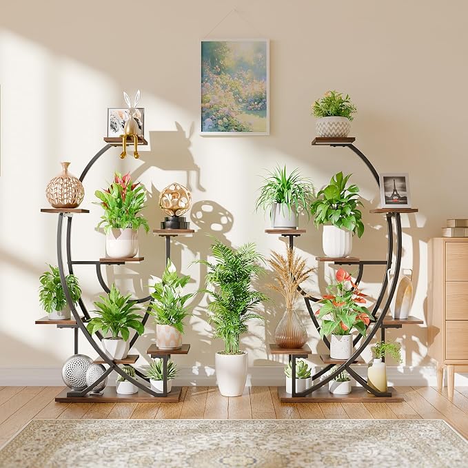 POZILAN Plant Stand with Grow Light - 8 Tiered Corner Planter Stands for Indoor Plants Multiple, 51" Metal Lighted Plant Shelf Indoor with Grow Light