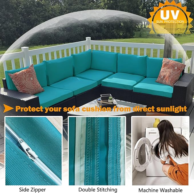 Sqodok Patio Cushion Covers, Waterproof Outdoor Cushion Covers Replacement, Patio Cushion Seat Slicovers for Sectional Sofa, Chair, Outdoor Wicker Patio Sofa (Sky Blue, 21"x19"x3"-2 Pack-Cover ONLY)