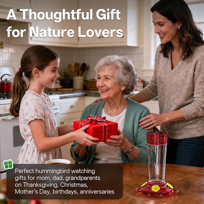 Hummingbird Feeder for Outdoors Hanging, 14 OZ Plastic Hummingbird Feeders, Ant & Bee Proof Leak-Proof Nectar Feeders with 4 Feeding Ports and Perches, Gifts for Mom, Birdlovers