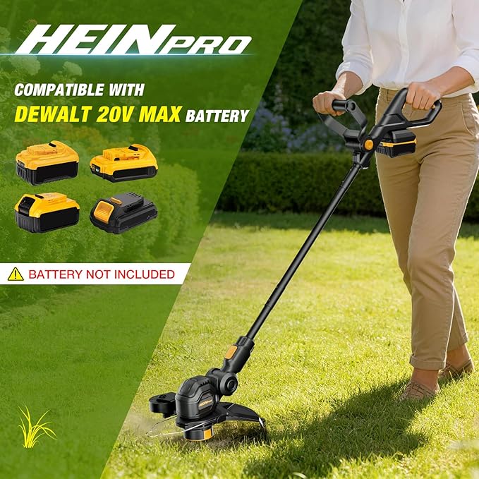 HEINPRO Cordless String Trimmer Compatible with Dewalt 20V MAX Battery, 12-Inch Electric Weed Wacker, Auto Line Feed, Weed Eater Battery Powered Grass Trimmer, w/ 6 Line Spools, Black(Tool Only)