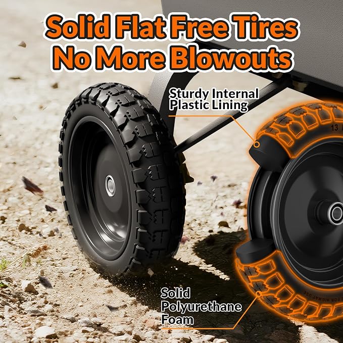 RONPOW 4.00-6 Flat Free Tire and Wheel, 13 Inch Solid Garden Wheelbarrow Tires, 300Lbs with 5/8" & 3/4" Axle Hole, 1"-3.5" Hub for Garden Cart, Wheelbarrow, Hand Truck, for Home Farm, 2Pcs Black