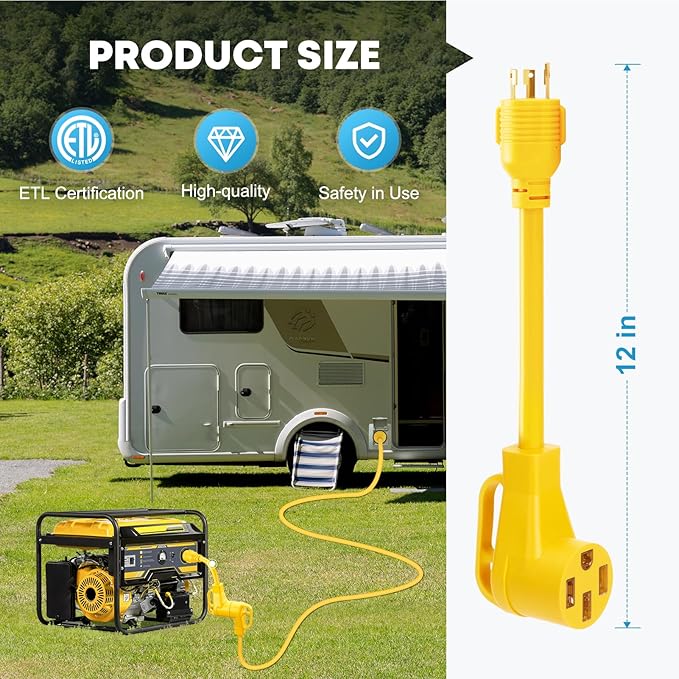 Kohree NEMA L5-30P to 14-50R Generator Adapter Cord, 3 Prong 30 Amp Twist Lock Plug to 50 Amp Receptacle, STW 10 AWG 12", for Generator to RV Camper Trailer