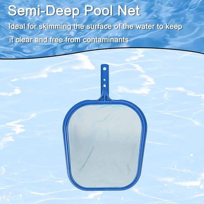 Pool Cleaning Kit Professional Heavy Duty Leaf Skimmer Net, Deep Bag Rake & Wall Scrubber Brush, 4-Piece Pool Cleaning Equipment Set for Above Ground & Inground Pools (Pole Not Included)