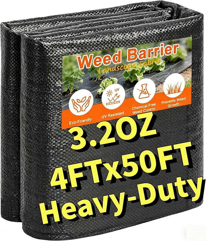 AMAGABELI GARDEN & HOME 4x50FT Weed Barrier Landscape Fabric Garden Cloth Heavy Duty Weed Control Blocker Mat Gardening Ground Cover Durable Woven Geotextile Fabric Driveway Underlayment