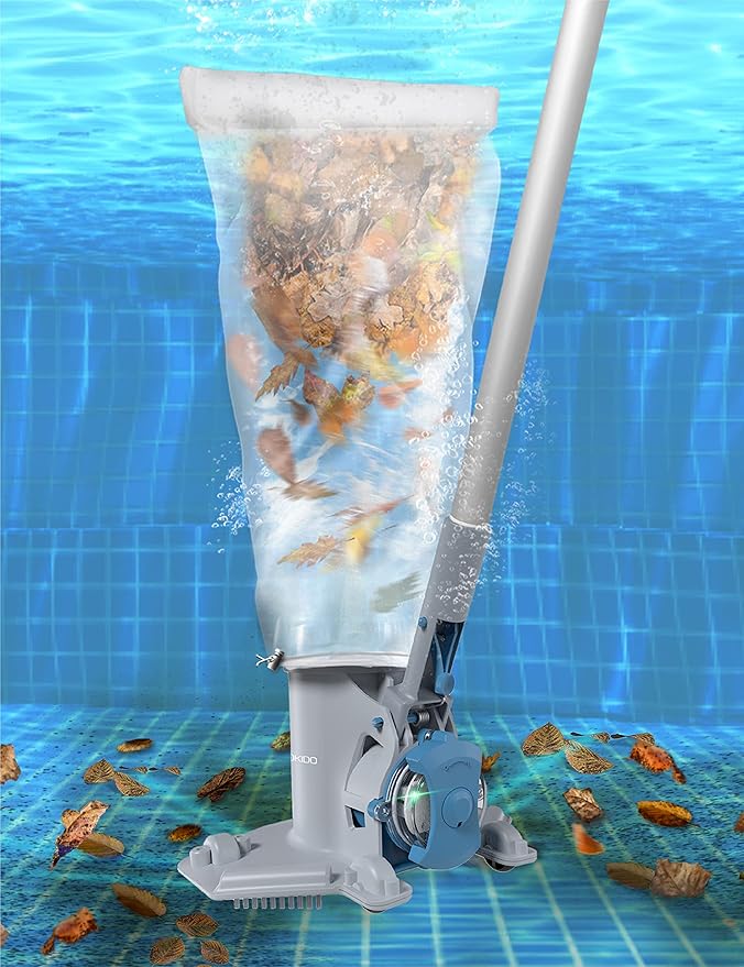 KOKIDO Rechargeable Medium Duty Pool Leaf Vacuum Cleaner with Pole, Runs 75-Mins, for Pool Closing, Oversized Debris Filter, for Debris and Leaves < 6 inches, for Inground and Above Ground Pools XV410