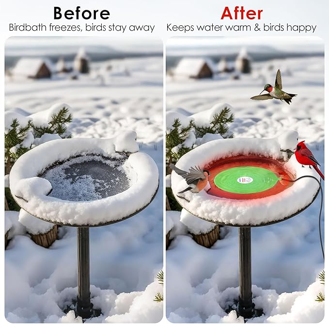 Dreyoo 60W Bird Bath Heater, Submersible De Icer for Outdoor Winter Use, Thermostatic Control, IP65 Waterproof, Chicken Water Heater for Birds, Poultry, Livestock, Wildlife Drinking (2 Pack)