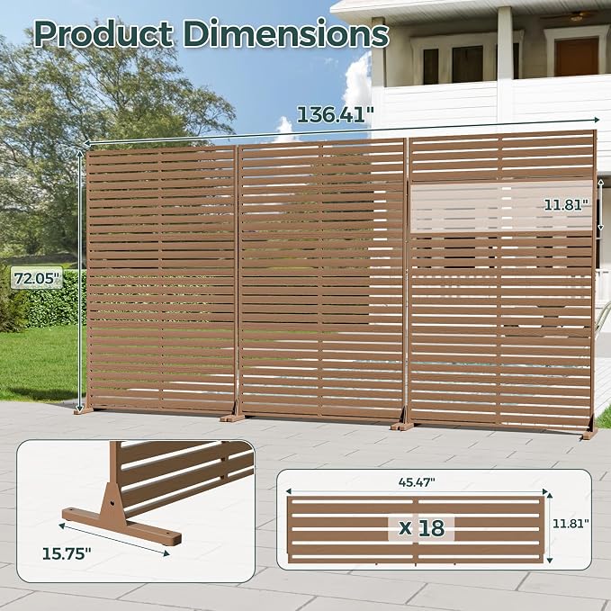 Privacy Fence Screen Outdoor Freestanding Privacy Panel, 72" H×47" W HDPE Decorative Panels with Stand, Room/Garden Divider, Outdoor Privacy Screen for Patio,Deck, Balcony, Pool