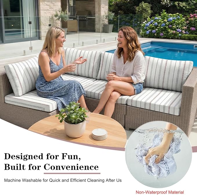 8-Piece High Elastic Outdoor Cushion Covers - Full Set Stretch Replacement Slipcovers for Seat & Back Cushions - Universal Fit for 4-Person Patio Sofa, Fits 20-27" Wide