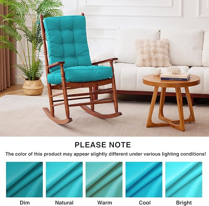 IPYNBAP Rocking Chair Cushion, Waterproof and Fade-Resistant Patio Chair Cushions, Tufted Chair Pads for Rocker Furniture, 17x17 Inch, Indoor/Outdoor Seat Cushions with Ties, Teal Blue