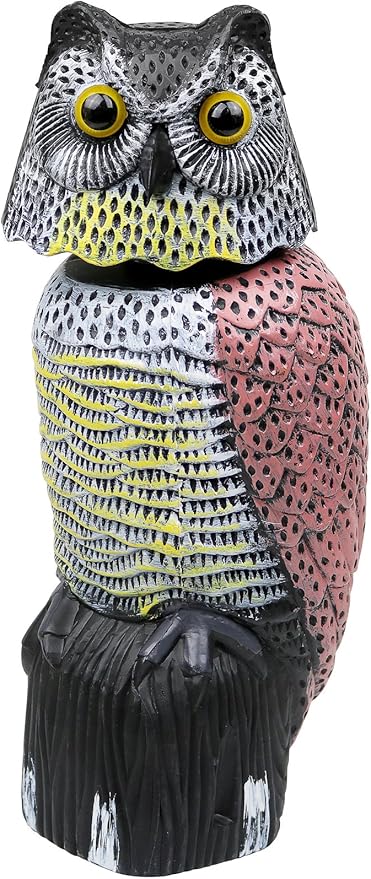 Owl Decoy to Scare Birds Away Scarecrow Fake Owl with Rotating Head, 16"