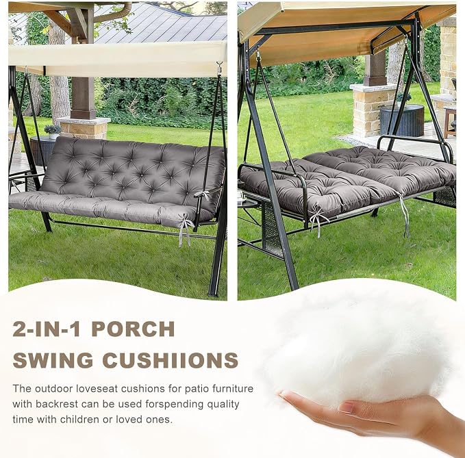 Porch Swing Cushion with Backrest,Waterproof Bench Cushion for Outdoor Furniture,2-3 Seater Replacement Thickened Swing Cushion with Ties,Patio,Outdoor,Backyard and Garden (Dark Gray,40x40)