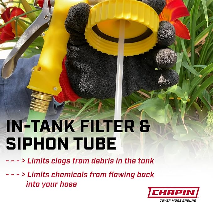 Chapin G364D Lawn and Garden Sprayer Bottle, Standard Hose End Connection, Anti-Siphon Valve, Adjustable Nozzle, Tank Sprays 20Gals, Spraying Plants, Weeds, Insects, Fertilizers, Made in USA, 32oz