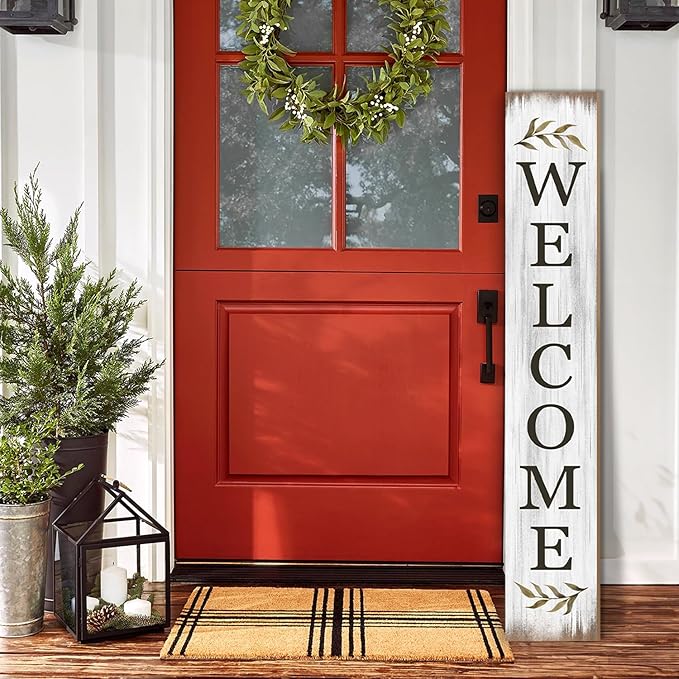 Summer Welcome Sign for Porch 47" Retro White Wooden Door Sign for Outdoor Decoration Rustic Cabin Large Porch Signs For Patio Farmhouse Vertical Signs for Seasons Standing Yard Signs for Garden