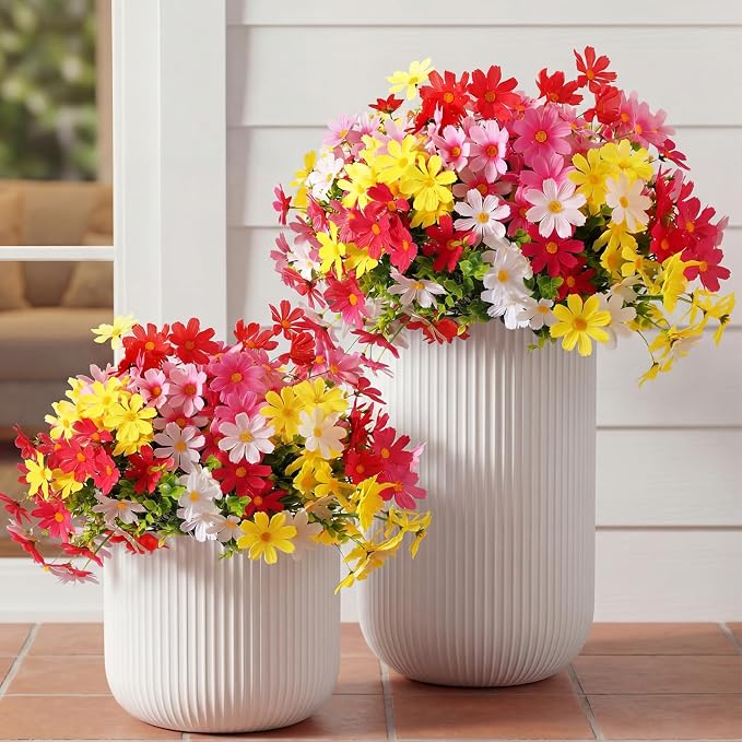 Thiccywoov 24 Bundles Artificial Flowers for Outdoors UV Resistant, Faux Greenery Flowers for Porch Planters Patio Window Box Farmhouse Garden Decor