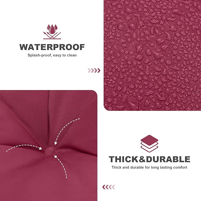 Porch Swing Cushions,Outdoor Cushions 3 Seater Replacement with Backrest, Waterproof Thickened Bench Cushion with Ties for Porch, Patio,Outdoor, Backyard and Garden (Wine Red 40 * 40 in)