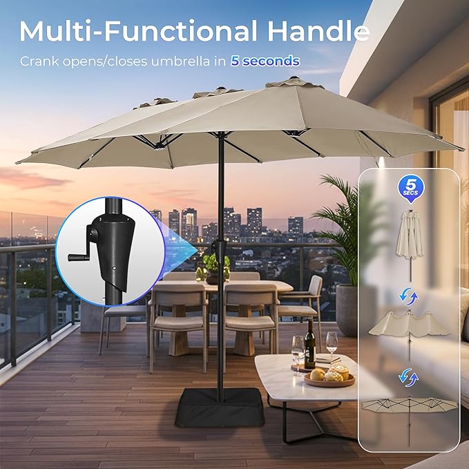 SUPERJARE 13FT Outdoor Patio Umbrella with Base Included, Double Sided Pool Umbrellas with Fade Resistant Canopy, Large Table Umbrella for Deck, Market, Backyard - Warm Beige