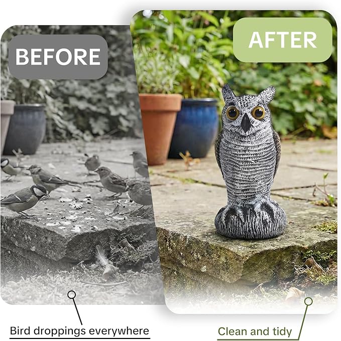 OFFO 2 Pack Fake Owl, Owl Statue for Garden and Yard Decoration, Weatherproof Plastic Outdoor Owl Decor for Porch Pool Patio Yard, 10-Inch Height, Long + Short Ear Owl