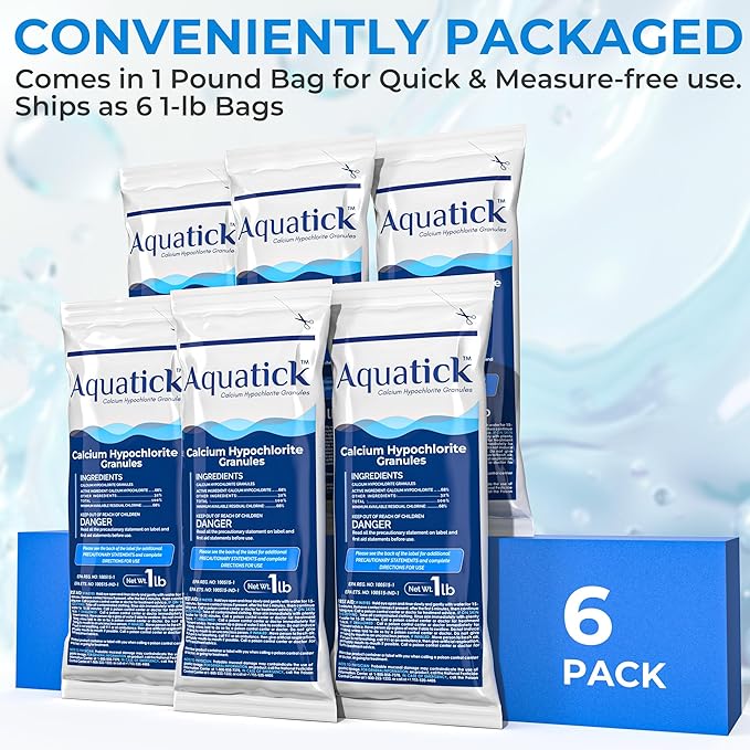 Pro-Grade Chlorine Pool Shock, 68% Cal-Hypo Granular Sanitizer, Prevents Bacteria & Algae, Restores Crystal Clear Water - Shock Treatment, Swimming Pool Chemical - 6 X 1lb