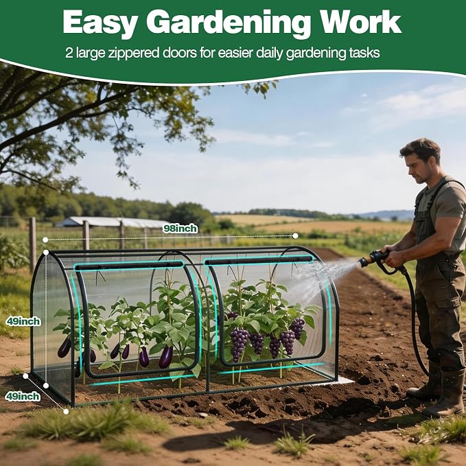 98x49x49in Garden Plant Netting Mesh Cover for Raised Bed, Crop Cage with Roll-up Zipper Door, Plant Protectors from Animals, Large Tunnel Gardening Net for Vegetables Fruits Tomato, Black