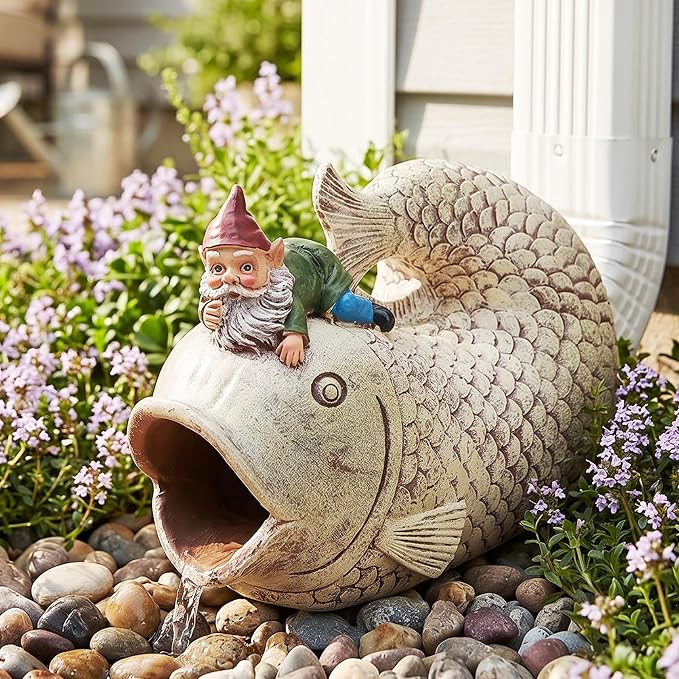 Teaeeno Fish Gutter Downspout Extension Decor,3''x4'' Downspout Extender Diverter Splash Block Sculpture Outdoor Decor,Animal Resin Statue Ornaments,for Garden,Lawn,Yard,Rain Downspout Diverter