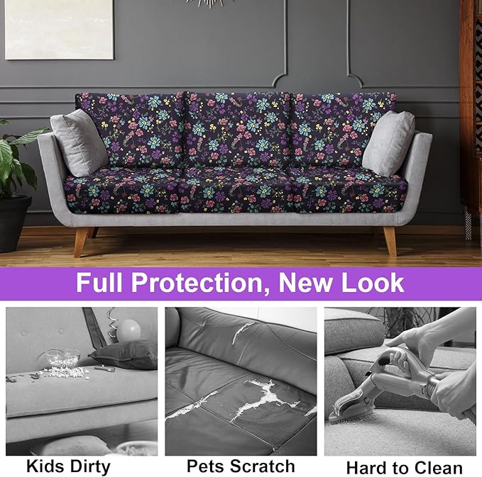 pickyNproud 8Pcs Patio Cushion Covers Stretch Outdoor Couch Cushions Slipcovers Replacement Washable Furniture Protector with Elastic Bottom Sofa Chair Seat Cover, Deep Purple