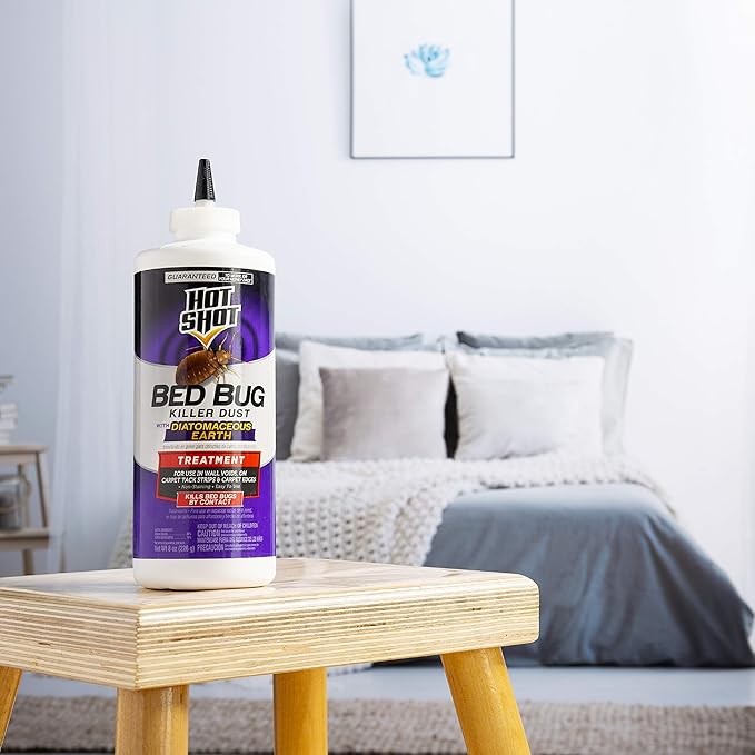 Hot Shot Bed Bug Killer Dust With Diatomaceous Earth 8 Ounces, Treatment For Bed Bugs, 6 Pack