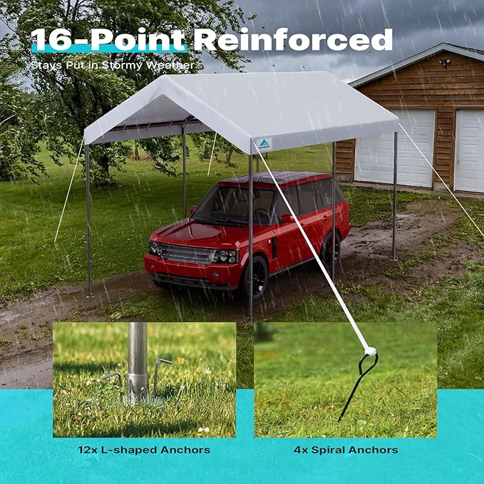 ADVANCE OUTDOOR 10x15 ft Heavy Duty Carport Potable Car Canopy Garage Party Tent Boat Shelter, Adjustable Height from 9.5 ft to 11 ft, White