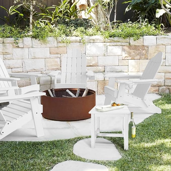 GARDENSTAR Adirondack Square Side Table,one-Tier Outdoor end Table, Patio Side Table for Pool,Porch,Backyard,Relaxing Companion (White)