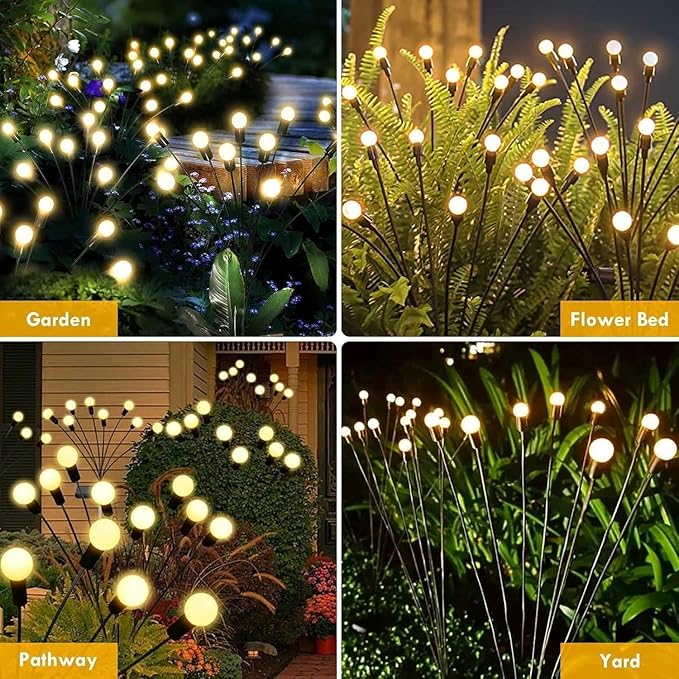 Solar Garden Lights, 6 Pack 48LED Solar Firefly Lights, Waterproof Garden Light Outdoor with 2 Lighting Modes, Swaying Light for Outside Yard, Walkway, Patio, Lawn, Flower Bed Decoration (Warm White)