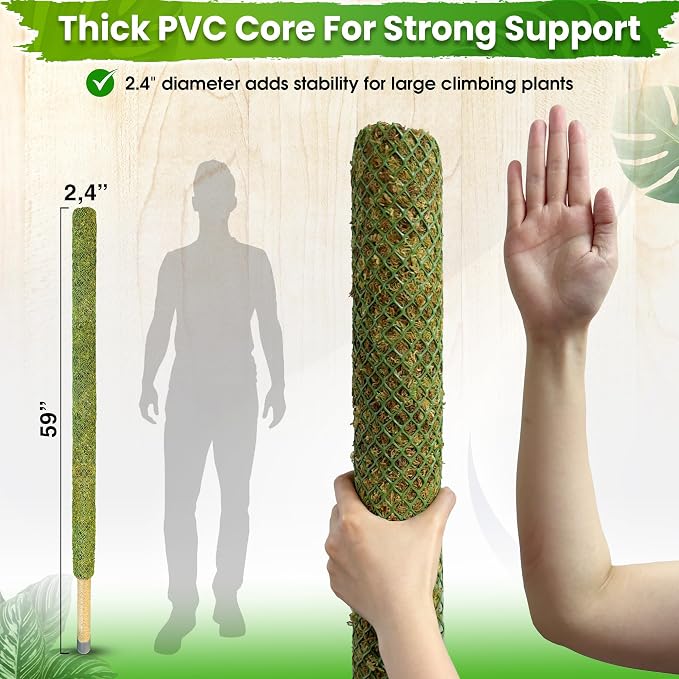 DUSPRO 59’’ Large Green Mesh Moss Pole Monstera Plant Support, Tall Plant Stakes, Moss Pole for Plants Monstera, Garden Pole, Moisture Stick for Plants (1pc., 59''), Natural