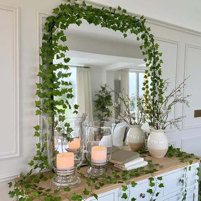 CQURE 120Pack 840Ft Artificial Ivy Fake Vines,Ivy Garland Greenery Garland Fake Hanging Plants Vines Aesthetic Green Leaves for Bedroom Wedding Party Garden Wall Room Decor