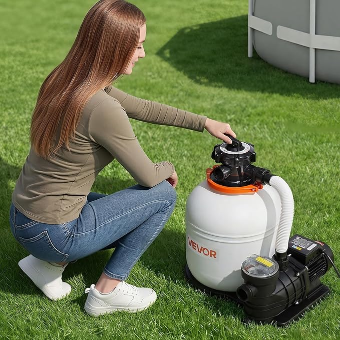 VEVOR 16 in Sand Filter Pump for Above Ground Pool, 0.75 HP 4400 GPH, Swimming Pool Sand Filter Pump with Pre-Assembled Core & Leak-Resistant Design, 6-Way Valve, High-Efficiency Filtration for Pools