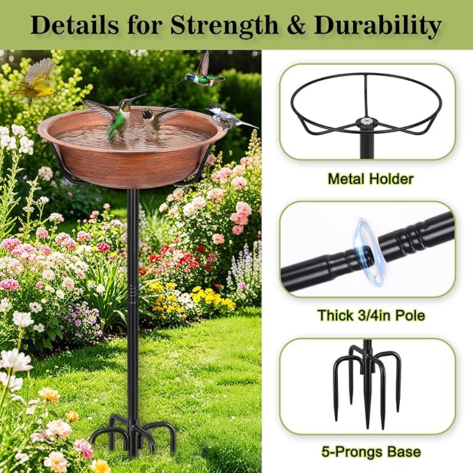 Gtongoko Metal Bird Bath for Outside Heavy Duty, 35 Inch Bird Feeder Birdbaths for Outdoors, Garden Bird Bath Bowl with 5-prongs Base
