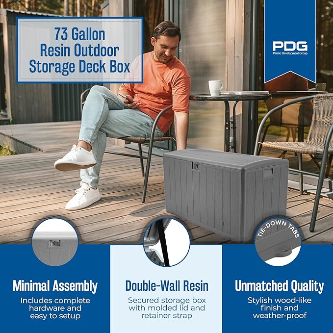 Plastic Development Group Outdoor Storage Deck Box, Standard Closure, 73 Gallon, Gray
