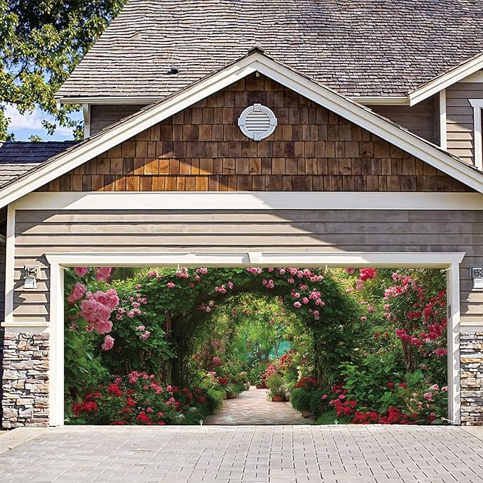 6 * 13FT Summer Garage Door Cover Decorations Flower Garage Door Banner for Outdoor Indoor Summer Party Photography Backdrop