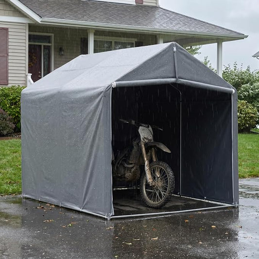 HOTEAGLE Outdoor Storage, Portable ShedTent Garage 8 x 6 ft | 3/4 inch Thick Support Rods & Bolted Frame (Not Socket), Rolled Up Doors and Ventilation Window