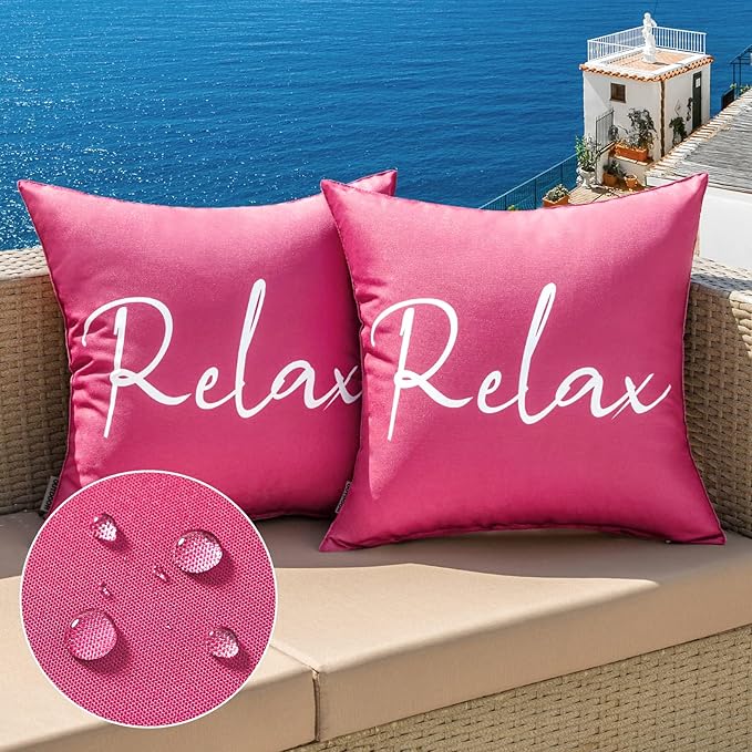 MIULEE Outdoor Waterproof Throw Pillow Covers Set of 2 Relax Decorative Outdoor Square Pillowcases for Chair Patio Garden Couch Tent Balcony Sofa Hot Pink 18x18 Inch