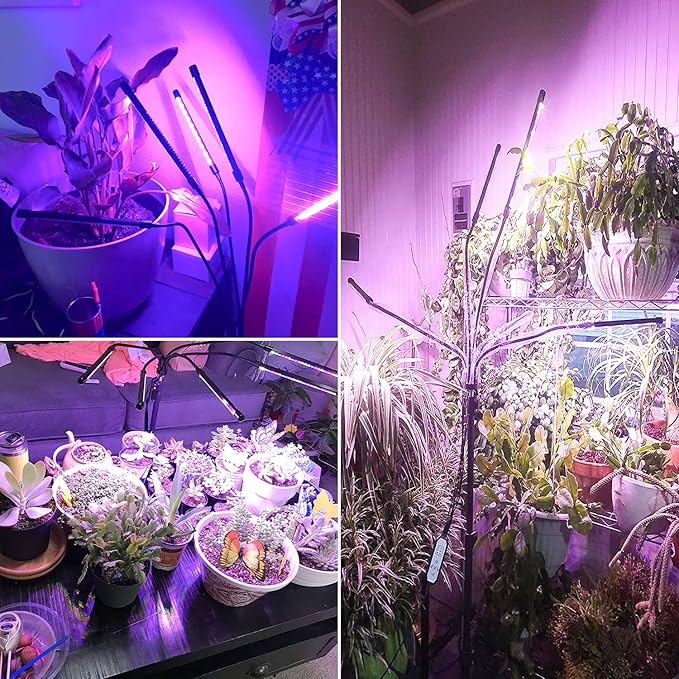 Wolezek Grow Lights for Indoor Plants, 2 Pack Full Spectrum Plant Light with Adjustable Stand, 5-Head LED Grow Light with Auto 6/12/16H Timer, 5 Brightness Levels, Ideal for Large & Tall Plants