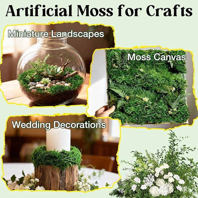 Halatool 1.1LB Fake Moss for Indoor Potted Plants, Dried Artificial Faux Green Moss for Crafts, Fairy Garden Terrarium Arts Micro-Landscape DIY Project Table Centerpieces Wedding Christmas Decor
